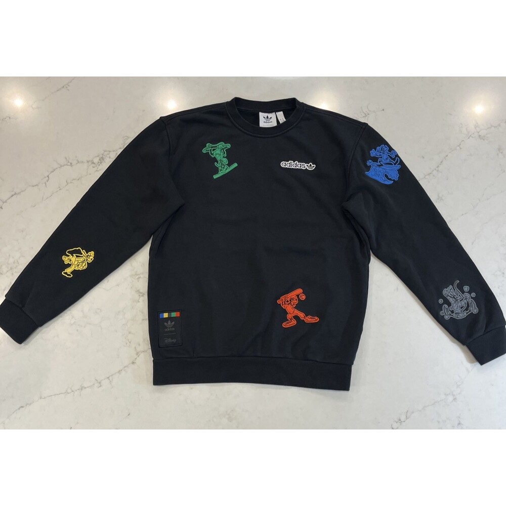 Adidas Disney Goofy Embroidered Crew Neck‎ Sweatshirt Unisex M XS , W S Black